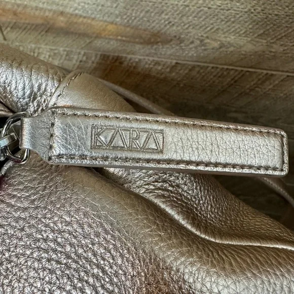 Kara Rose Gold Metallic pebbled leather small backpack Rare color main image 7